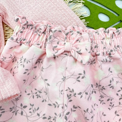  Conj. Batinha Manga Longa Anarruga Três Laços e Calça Floral - Rose